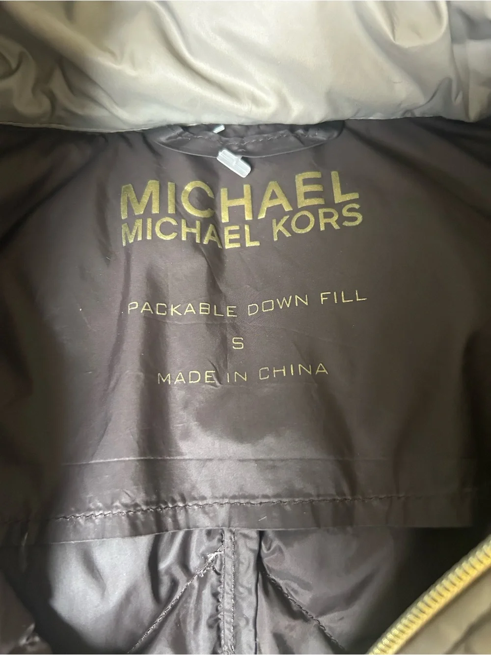 Michael Kors Taupe Chevron Quilted Puffer Jacket